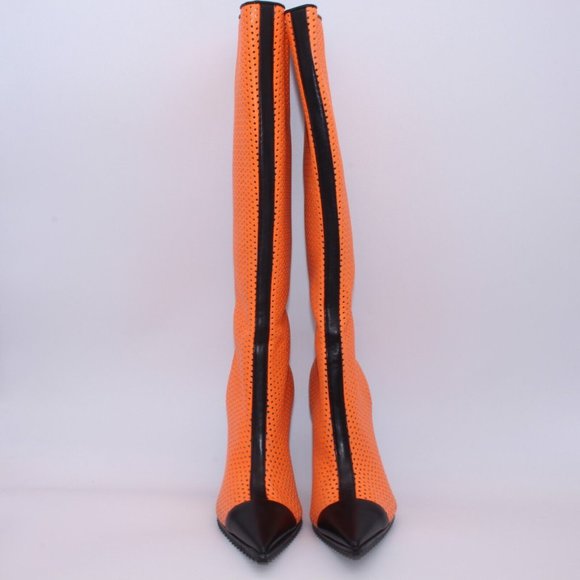 Michael Kors Perforated Leather Abigail Runway Boots Orange/Black Size 40 New - Picture 5 of 12